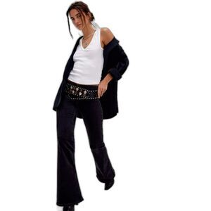 NWT We The Free Women's Dark Wash Penny Pull On Flare Jeans Rinse Black Size 26